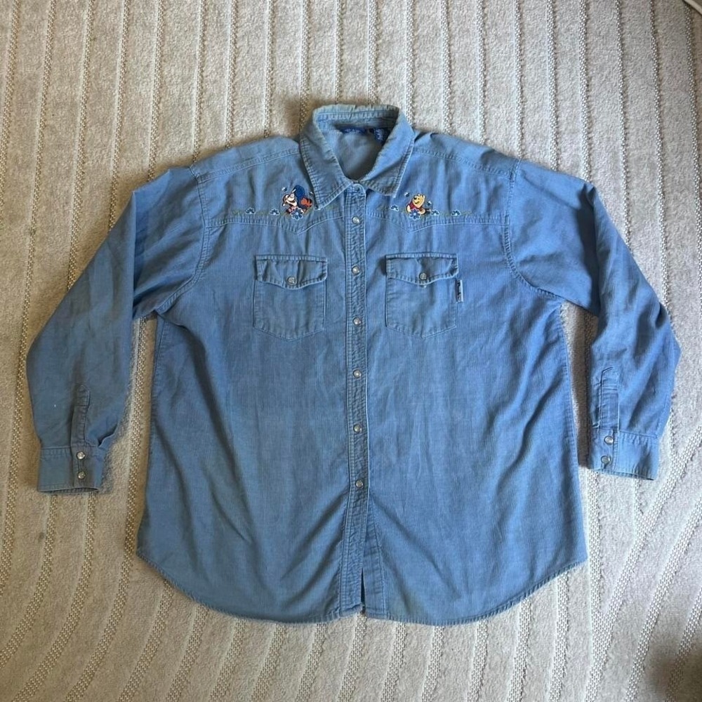 VTG Y2K Disney Winnie the Pooh blue denimshirt Size XL Kidcore retro vacation